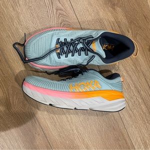 Hoka One W Bondi 7 1110519 Blue Haze Orange Running Shoes Women’s SZ 9D (wide)